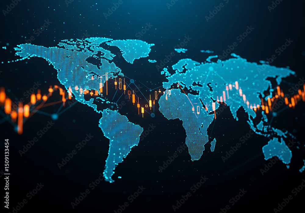 Poster digital world map with global financial market data overlay abstract background
