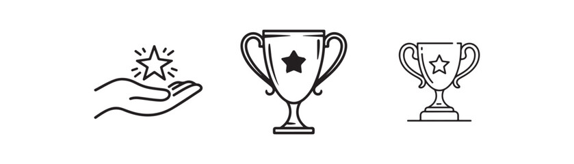 Hand Holding Star with Trophy Icons, Representing Achievement