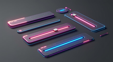 Futuristic Neon UI Sliders Glowing Interface Elements Sci Fi Tech Design