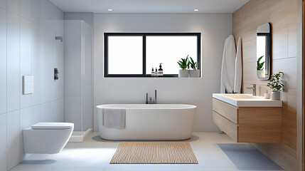 Modern Minimalist Bathroom Interior Design with Wood Accents