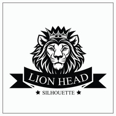 Majestic Lion Head Silhouette with Crown King of the Jungle Vector Illustration