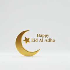 Golden Crescent Moon and Star Happy Eid Al Adha Greeting