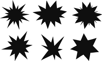 Six sharp starburst silhouettes, vector cutouts, design elements