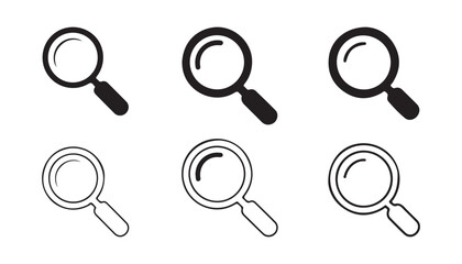 Set of Simple Black and White Magnifying Glass Icons