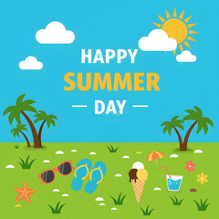 Flat Design Illustration of a Happy Summer Day Scene