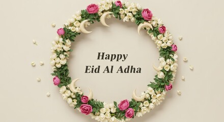 Obraz premium Happy Eid Al Adha Floral Wreath Design