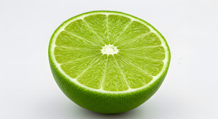 Closeup of a Green Lime Half Showing Texture and Juiciness on White