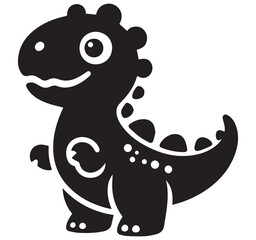 Obraz premium Cute Cartoon Dinosaur Clipart: Black and White Vector Illustration of a Friendly Dino for Kids, T-Rex Silhouette, Graphic Design Element