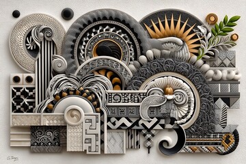 Obraz premium Abstract black doodle pattern with swirling lines high resolution images