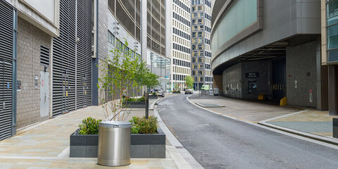 Modern urban street Salford Manchester with contemporary architecture and sleek buildings.