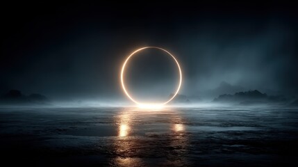 Realistic minimalistic depiction of a solar eclipse surrounded by deep space