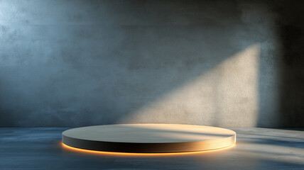 Elegant illuminated wooden podium with warm lighting for product display or presentation