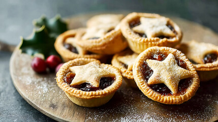 Traditional British Christmas Pastry Dessert Home Baked Mince Pies with Apple Raisins Nuts Filling
