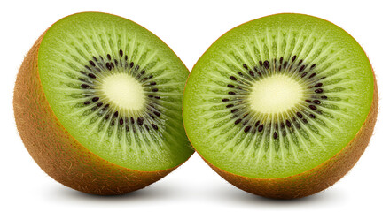 Fototapeta premium Closeup of a Fresh Kiwi Fruit Cut in Half Isolated on White Background