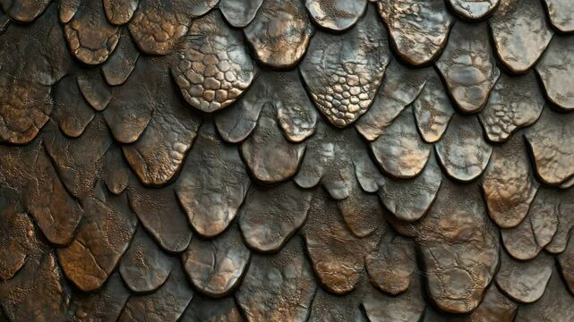 Texture of bronze or golden scales with various shapes