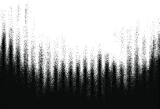 Vector halftone texture with vertical black lines fading into white. Smooth transition and abstract atmosphere. Dotted grunge photocopy and old print effect.