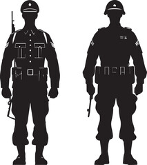 Solders standing silhouette vector design black and white people