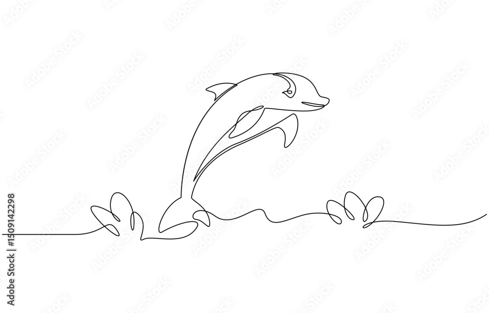 Poster continuous one line drawing of dolphin. dolphin vector art, one continuous line drawing of couple of