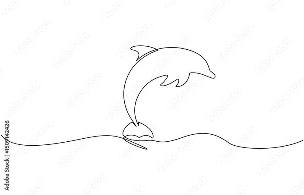 Poster continuous one line drawing of dolphin. dolphin vector art, one continuous line drawing of couple of