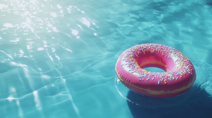 Inflatable circle by the pool on blue water for summer holidays