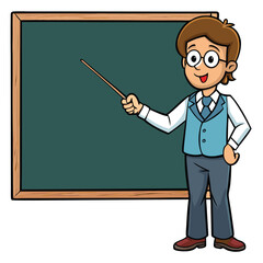 Teacher pointing at math equations on classroom chalkboard