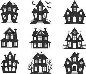 High-quality Halloween vector illustration featuring spooky and fun design elements including ghosts, jack-o'-lanterns, bats, witches, skulls, and spider webs. Perfect for seasonal design projects suc