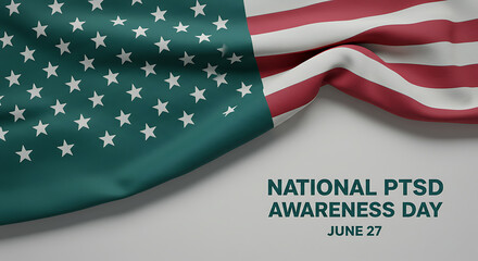Fototapeta premium Draped US Flag Teal Green Stars National PTSD Awareness Day Graphic Banner