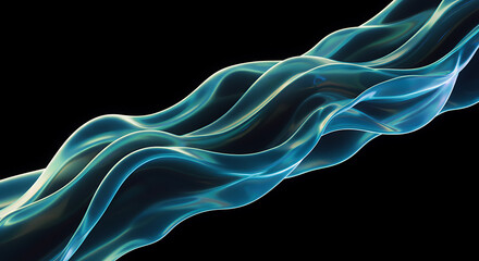 Abstract teal liquid wave flowing transparent background 3d render