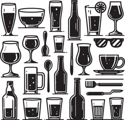 glass set silhouette line art design transparent background stock photos premium quality