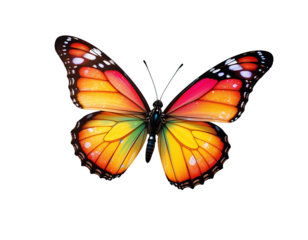 Bright colorful butterfly fluttering, clear background.