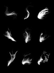 A set of different-shaped flows of smoke on a black banner