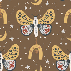 A whimsical design showcasing butterflies and stars intertwined in a vibrant pattern