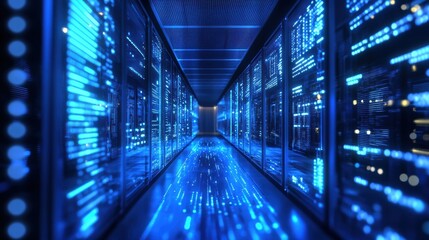 Fototapeta premium Quantum Computer Processor Chip Glowing in Server Room