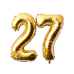 Shiny Golden Foil Balloons  isolated on a transparent background