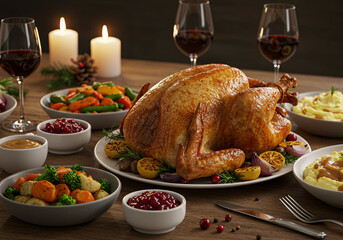 Roasted turkey thanksgiving dinner festive feast