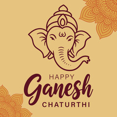 Happy Ganesh Chaturthi Vector with Minimal Ganesha Head and Mandala Accents