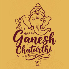 Obraz premium Happy Ganesh Chaturthi Calligraphy with Lord Ganesha Icon Vector