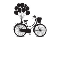 Obraz premium Silhouette of a Bicycle with Balloons Tied to Seat, isolated on a white background