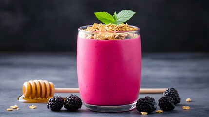Pink Smoothie with Blackberry and Granola