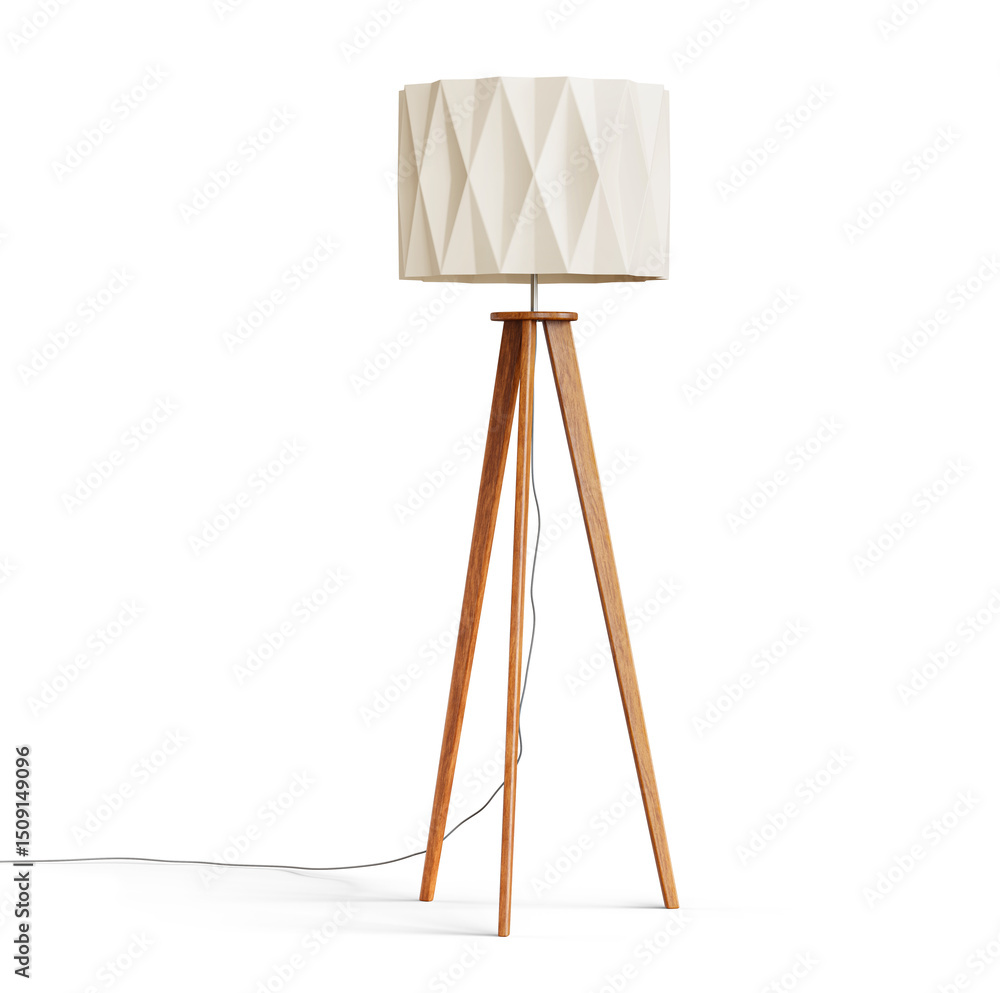 Aufkleber Wooden tripod floor lamp isolated on transparent background. Clipping path included. 3D render.