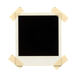 Polaroid frame with tape isolated on white or transparent background. PNG