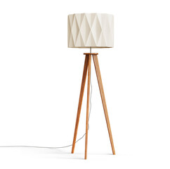 Wooden tripod floor lamp isolated on transparent background. Clipping path included. 3D render.