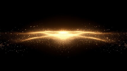 Golden light streaks and sparkles on black background.