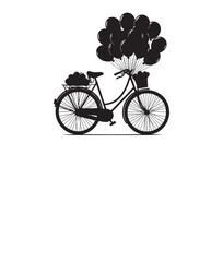 Fototapeta premium Silhouette of a Bicycle with Balloons Tied to Seat, isolated on a white background