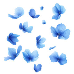 flying blue petals isolated on transparent background cutout