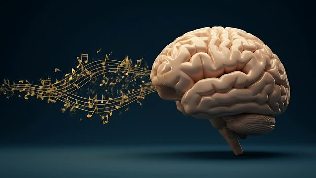 The Music of the Mind: A 3D Render of Brain and Musical Notes