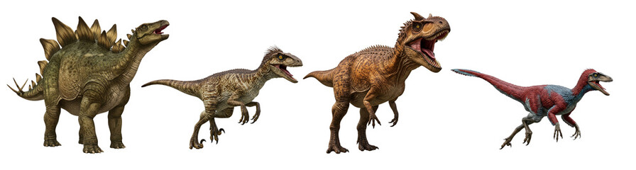 Fototapeta premium Set of highly detailed predatory dinosauros growls isolated on transparent background