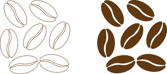 Coffee Bean Icon Set &ndash; Solid, Outline, and Black Silhouette Vector