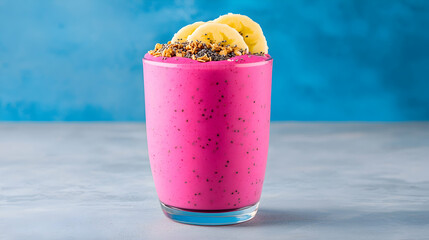 Pink Dragon Fruit Smoothie with Banana and Granola