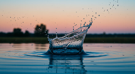 Stunning Water Splash at Sunset Tranquil Lake Scene Nature Photography